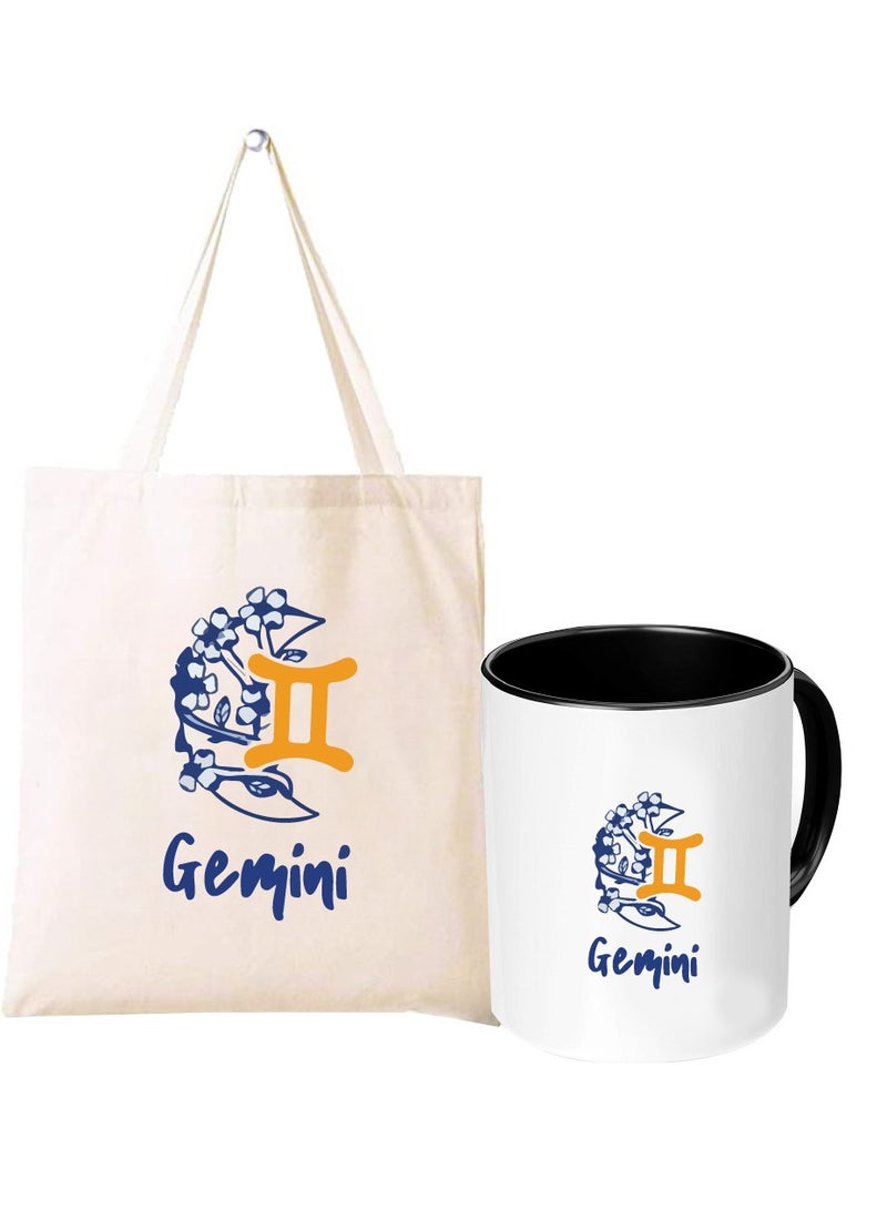 PRINTSHOP4ME Zodiac Pack of 2 Combo - Eco-Friendly Cotton Tote Bag and Two-Tone Coffee Mug Set - Perfect Astrology Gift - GiftSet for Astrology Fans - Image 1