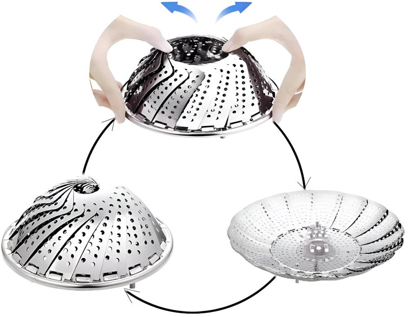 Durable stainless steel steam cooker, foldable, ideal for vegetables and seafood, and for multifunctional cooking needs - Image 5