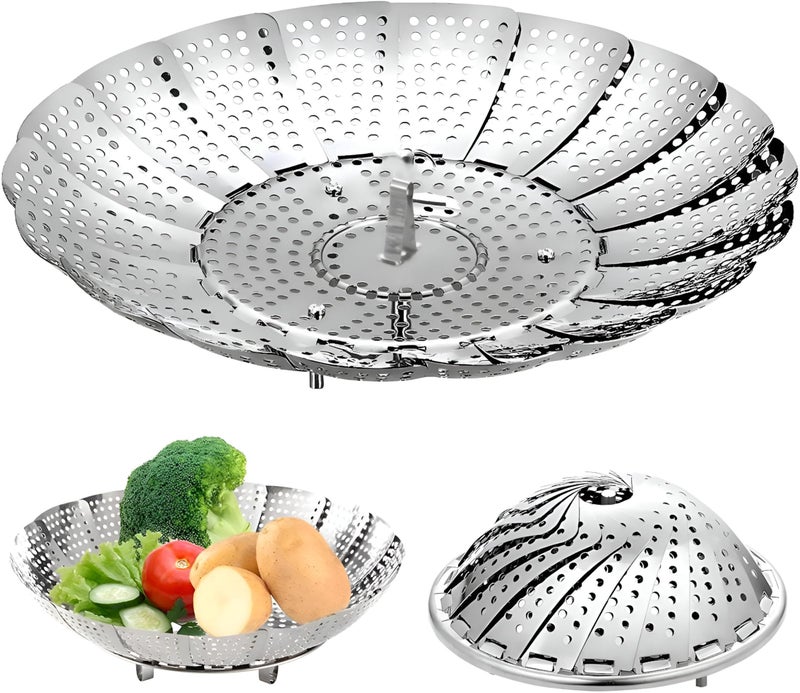 Durable stainless steel steam cooker, foldable, ideal for vegetables and seafood, and for multifunctional cooking needs - Image 3