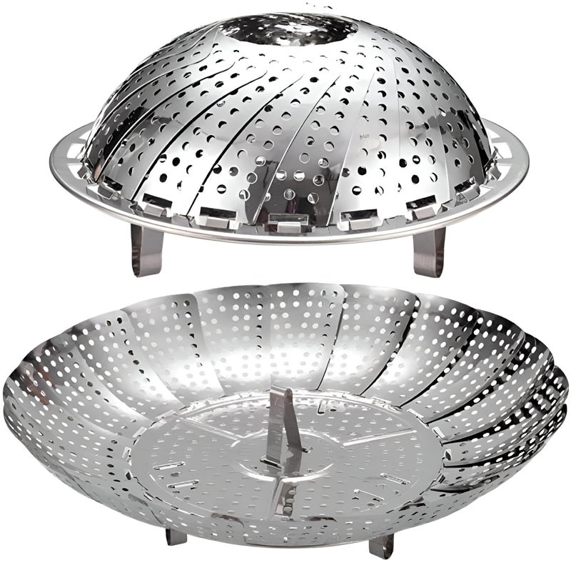 Durable stainless steel steam cooker, foldable, ideal for vegetables and seafood, and for multifunctional cooking needs - Image 2