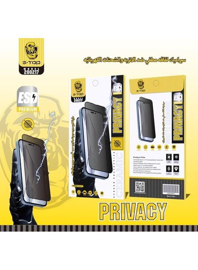 S-TOP Privacy Tempered Ceramic Compitable With Iphone 15 Screen Protector With Anti Fingerprint Coating Anti Spy And Bubble Free Application Iphone 15 Pro Max - Image 2