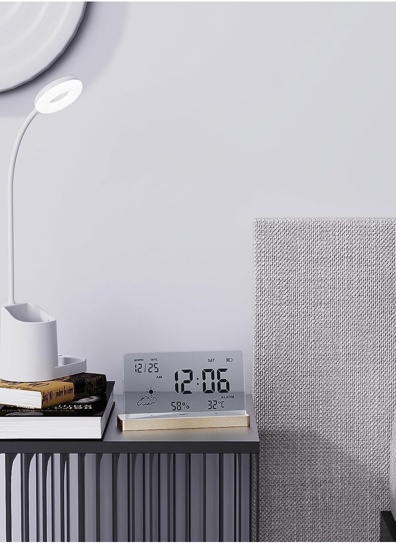 Excefore - Alarm Clock for Bedroom, 3 Lould Alarms, Transparent LCD Display with Indoor Temperature and Humidness, Endurance Over 40 Days, Future Digital Clock for Gifts - Image 1