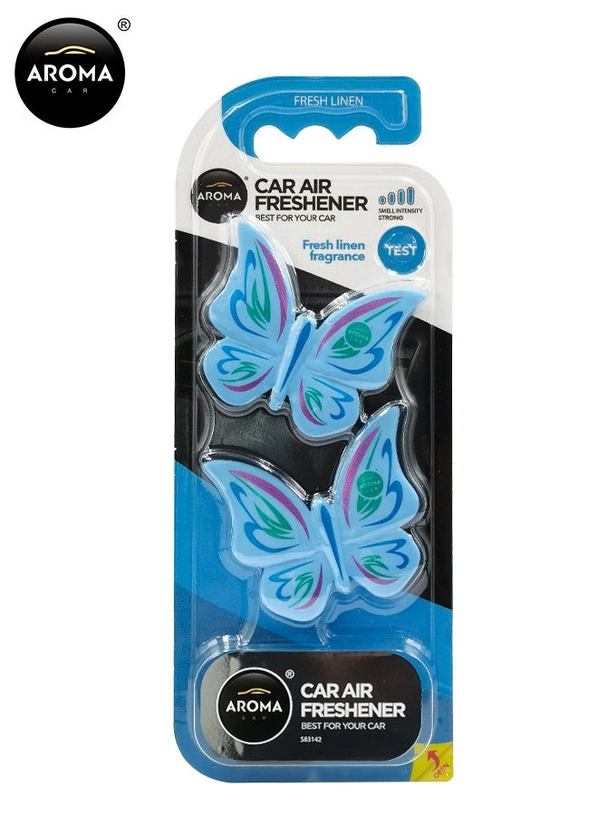 أروما معطر جو للسيارة برائحة الكتان المنعش بتصميم فراشة - معطر أنيق، مقاوم للانسكاب، وذو رائحة جميلة تدوم طويلًا لأي مركبة (عبوة من قطعتين) - Image 2