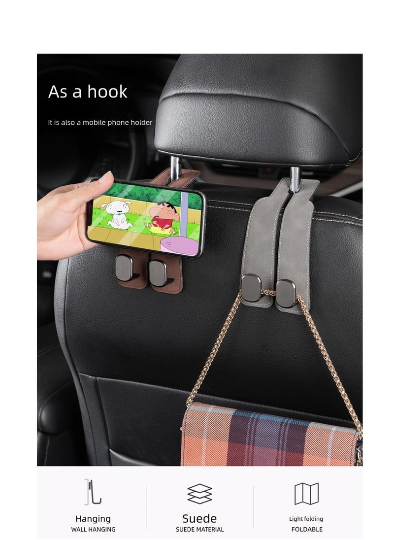 Generic 1 Pcs Car Headrest Leather Hook Vehicle Back Seat Hanger for Purse Groceries Bag（Grey）  - Image 2