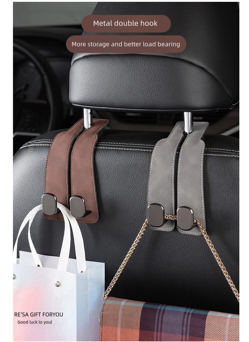 Generic 1 Pcs Car Headrest Leather Hook Vehicle Back Seat Hanger for Purse Groceries Bag（Grey）  - Image 4
