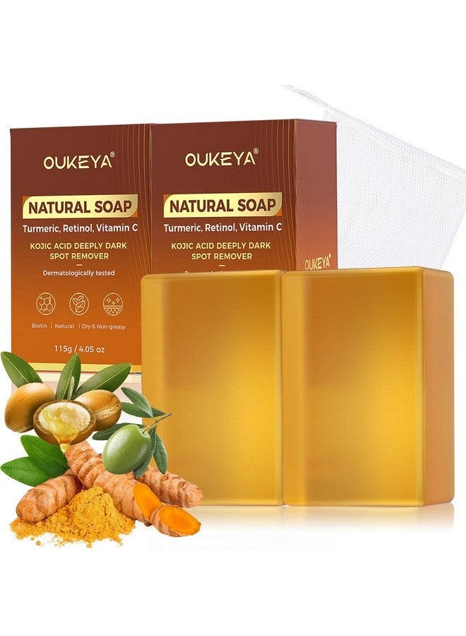 OUKEYA Dark Spot Remover Soap Bars, Turmeric Soap Bar, for Body & Face with Vitamin C, E, Retinol, Collagen, Shea Butter, Infused with Hyaluronic Acid, 2 Pack, Natural Soap for Men, Women - Image 1
