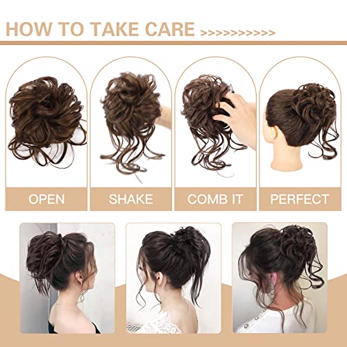 HMD 5 Pieces Messy Hair Bun Hairpiece Tousled Updo for Women Hair Extension Ponytail Scrunchies with Elastic Rubber Band Long Updo Messy Hairpiece Hair Accessories Set for Women（12/24） - Image 4