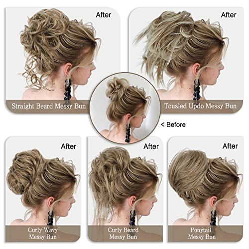 HMD 5 Pieces Messy Hair Bun Hairpiece Tousled Updo for Women Hair Extension Ponytail Scrunchies with Elastic Rubber Band Long Updo Messy Hairpiece Hair Accessories Set for Women（12/24） - Image 5