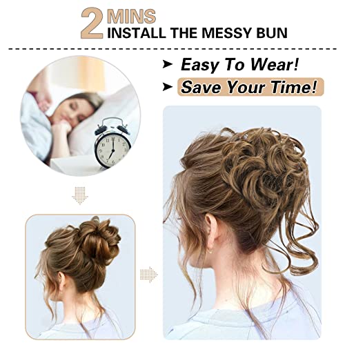 HMD 5 Pieces Messy Hair Bun Hairpiece Tousled Updo for Women Hair Extension Ponytail Scrunchies with Elastic Rubber Band Long Updo Messy Hairpiece Hair Accessories Set for Women（12/24） - Image 3