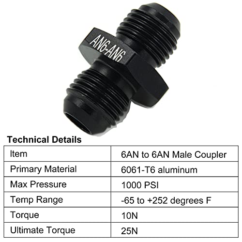 CNRAQR 6AN Male to 6AN Male Fuel Hose Fitting Adapter Straight Flare Coupler Aluminum Black 4Pcs - Image 5