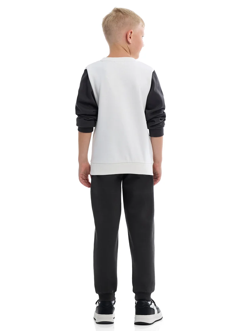 victor and jane Boys’ Urban Style Fleece Set – Black &amp; White Sweatshirt + Drawstring Joggers