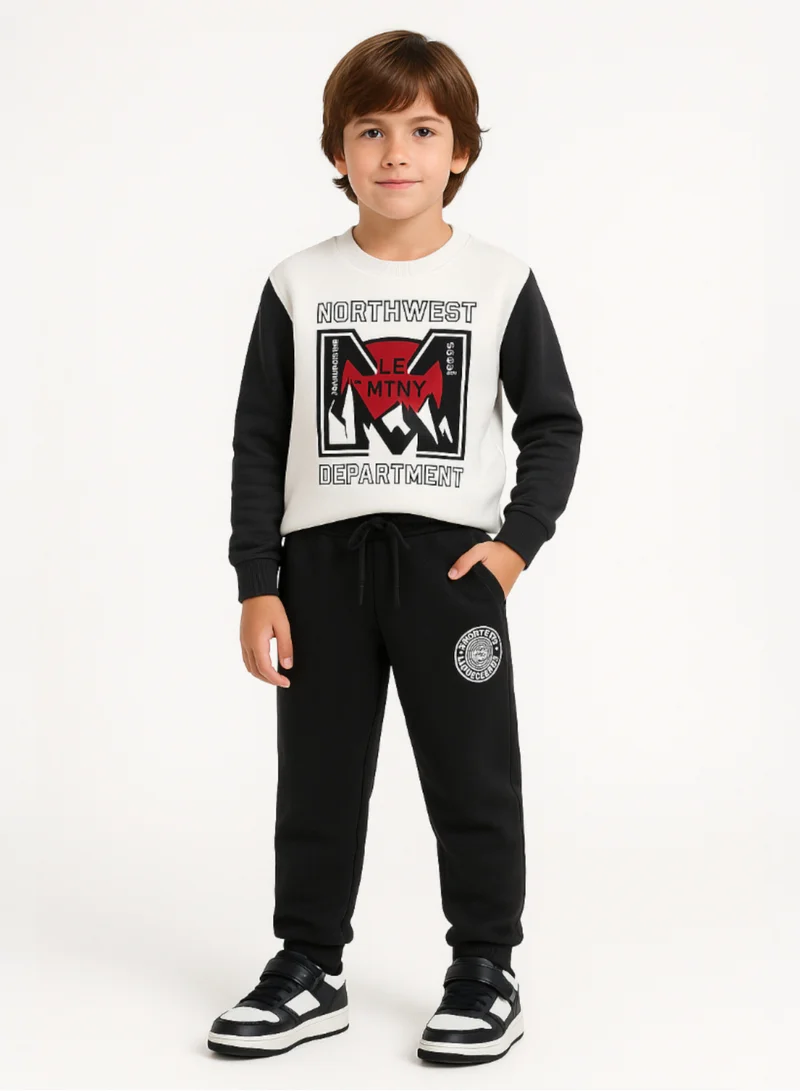 victor and jane Boys’ Urban Style Fleece Set – Black &amp; White Sweatshirt + Drawstring Joggers