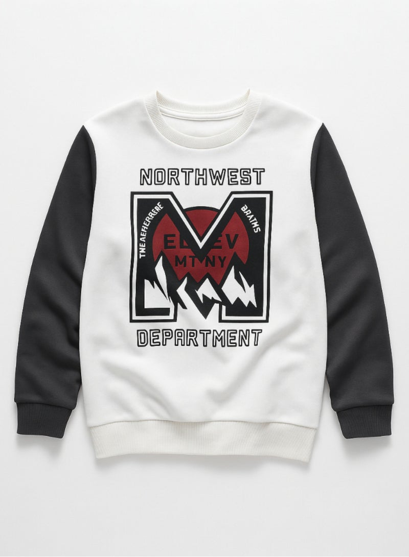 فكتور اند جين طقم صوف حضري للأولاد – سويت شيرت أسود وأبيض + بنطال رياضي برباط - Image 3