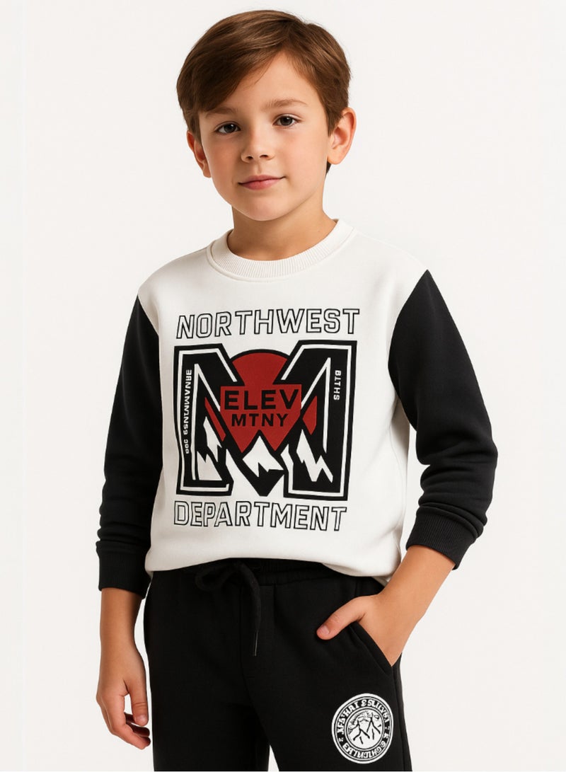 فكتور اند جين طقم صوف حضري للأولاد – سويت شيرت أسود وأبيض + بنطال رياضي برباط - Image 4