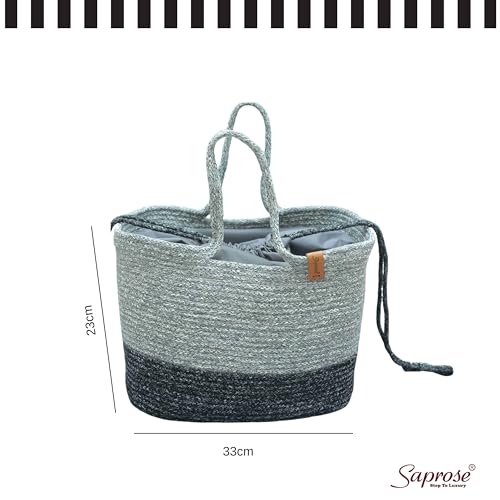 ST SAPROSE SAPROSE ® Polypropylene Rectangle Tiffin Basket With Cover Carry Bag, Storage Basket, Picnic Basket, Lunch Bag, Tiffin Basket, Handbag for Lunch Box and Water Bottle, (33 x 23 x 23 cm) - Image 4
