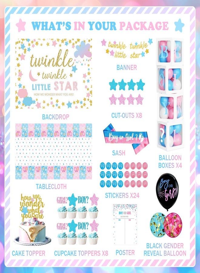Hombae Twinkle Twinkle Little Star Gender Reveal Decorations, Star Boy or Girl Gender Reveal Decorations Balloon Garland Banner Tablecloth Box Cutout Backdrop Cake Cupcake Topper Poster Sash 172 PCs - Image 2