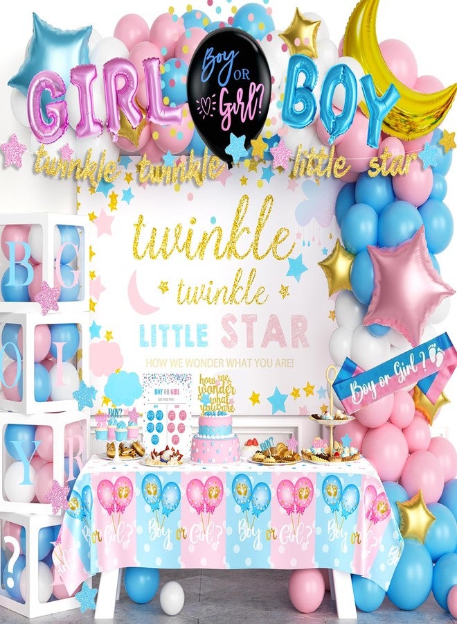 Hombae Twinkle Twinkle Little Star Gender Reveal Decorations, Star Boy or Girl Gender Reveal Decorations Balloon Garland Banner Tablecloth Box Cutout Backdrop Cake Cupcake Topper Poster Sash 172 PCs - Image 1