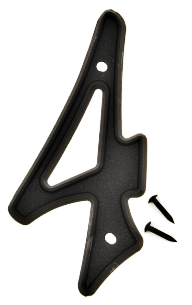 HyKo 4 Classic Black Reflective Plastic House Number Modern Raised Numbers for Exterior House Durable Convenient Marking for Home Address with Included Mounting Hardware for Simple Installation