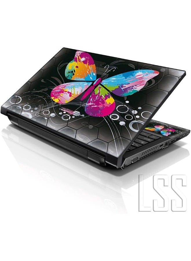 LSS 15 15.6 Inches Laptop Notebook Skin Sticker with 2 Wrist Pads - Reusable Cover Protector Vinyl Sticker Cover Decal Fits 13" - 16" HP Asus Acer - Multi Colored Butterfly Pattern - Image 1