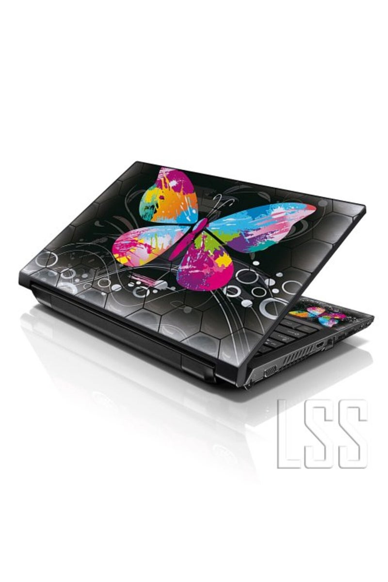 LSS 15 15.6 Inches Laptop Notebook Skin Sticker with 2 Wrist Pads - Reusable Cover Protector Vinyl Sticker Cover Decal Fits 13" - 16" HP Asus Acer - Multi Colored Butterfly Pattern - Image 1