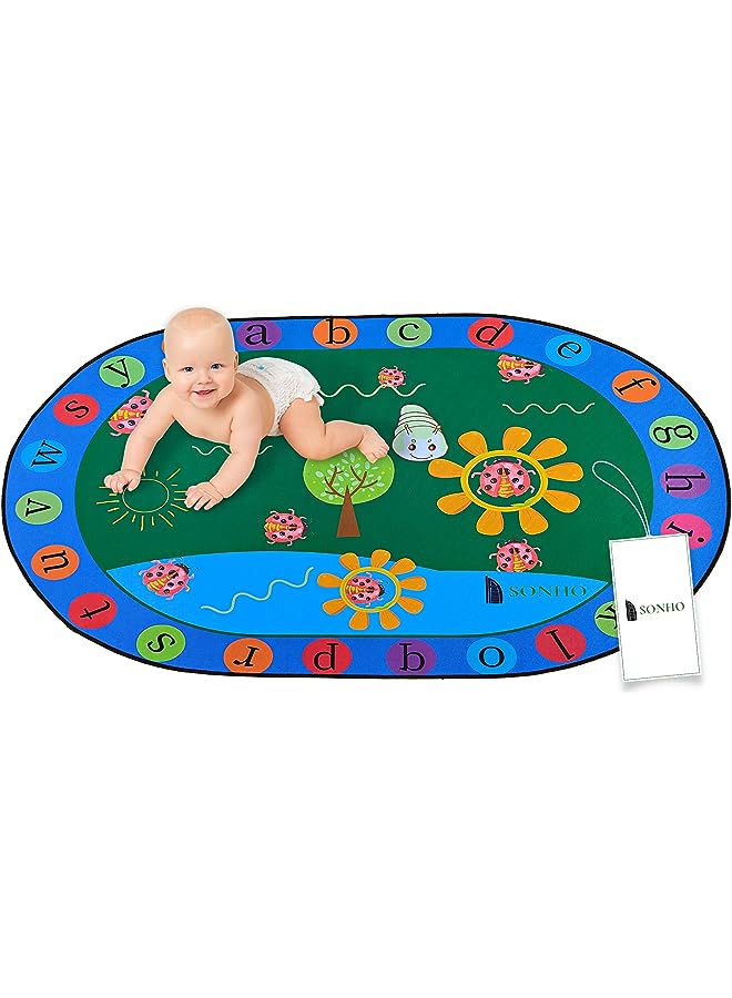 IAF Kids Play Rug Mat, Kids Area Rug, Oval Playmat with Non-Slip Design Playtime Collection ABC, Nature, and Animals Educational Area Rug for Children Kids Bedroom Playroom (63x31.5") - Image 1