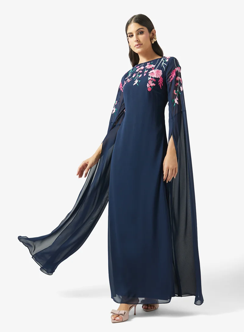 Embroidered Flared Sleeve Maxi Dress
