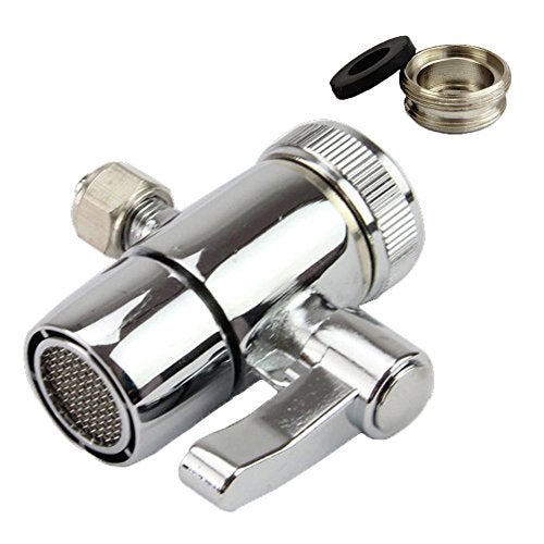 Weirun Kitchen Bathroom Sink Faucet Water Filter Diverter Valve for Push on 1/4 inch Tubing Replacement Part Adapter with M22 X M24 Connector, Polished Chrome - Image 1
