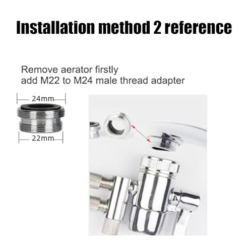 Weirun Kitchen Bathroom Sink Faucet Water Filter Diverter Valve for Push on 1/4 inch Tubing Replacement Part Adapter with M22 X M24 Connector, Polished Chrome - Image 3