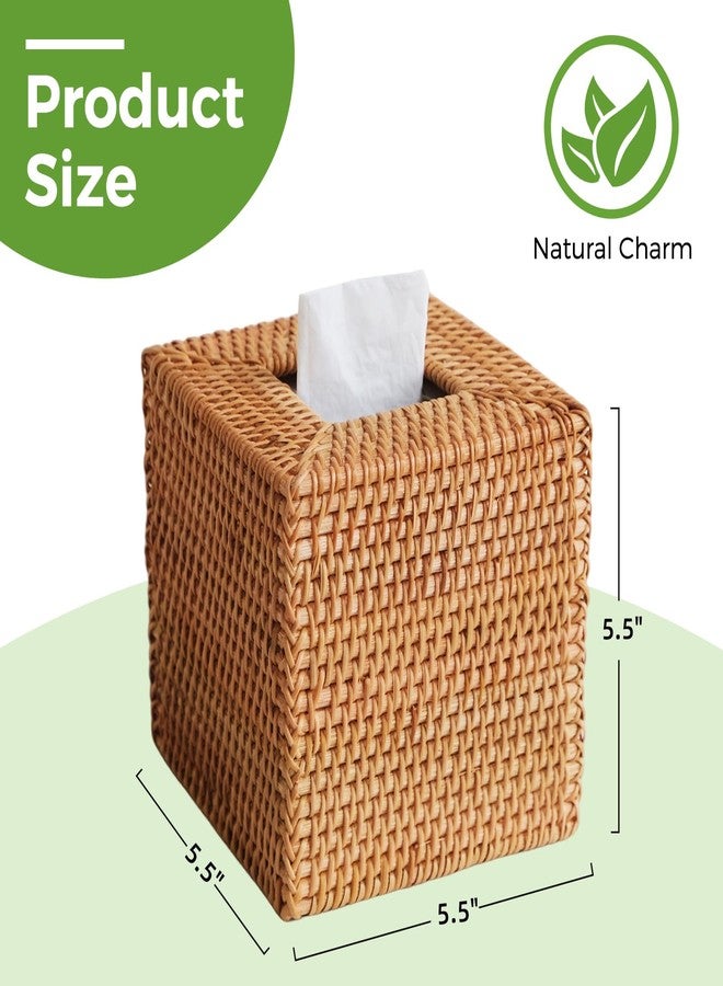 S310 2 Pack Natural Rattan Tissue Box Cover, Hand Woven Square Wicker Holder for Facial Tissues, Wicker Napkin Holder Ideal for Bathroom Living Room, Tissue Holders Decorative for Kitchen Office and Desk - Image 2