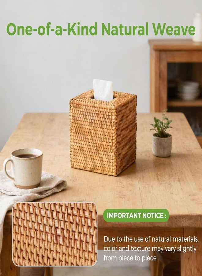 S310 2 Pack Natural Rattan Tissue Box Cover, Hand Woven Square Wicker Holder for Facial Tissues, Wicker Napkin Holder Ideal for Bathroom Living Room, Tissue Holders Decorative for Kitchen Office and Desk - Image 5