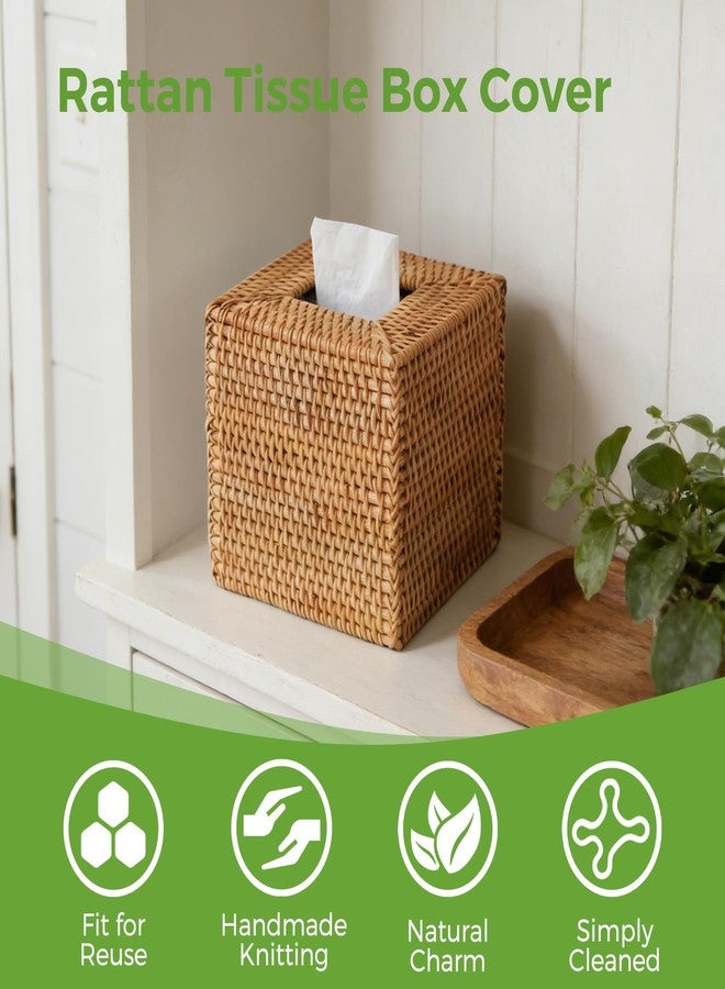 S310 2 Pack Natural Rattan Tissue Box Cover, Hand Woven Square Wicker Holder for Facial Tissues, Wicker Napkin Holder Ideal for Bathroom Living Room, Tissue Holders Decorative for Kitchen Office and Desk - Image 3