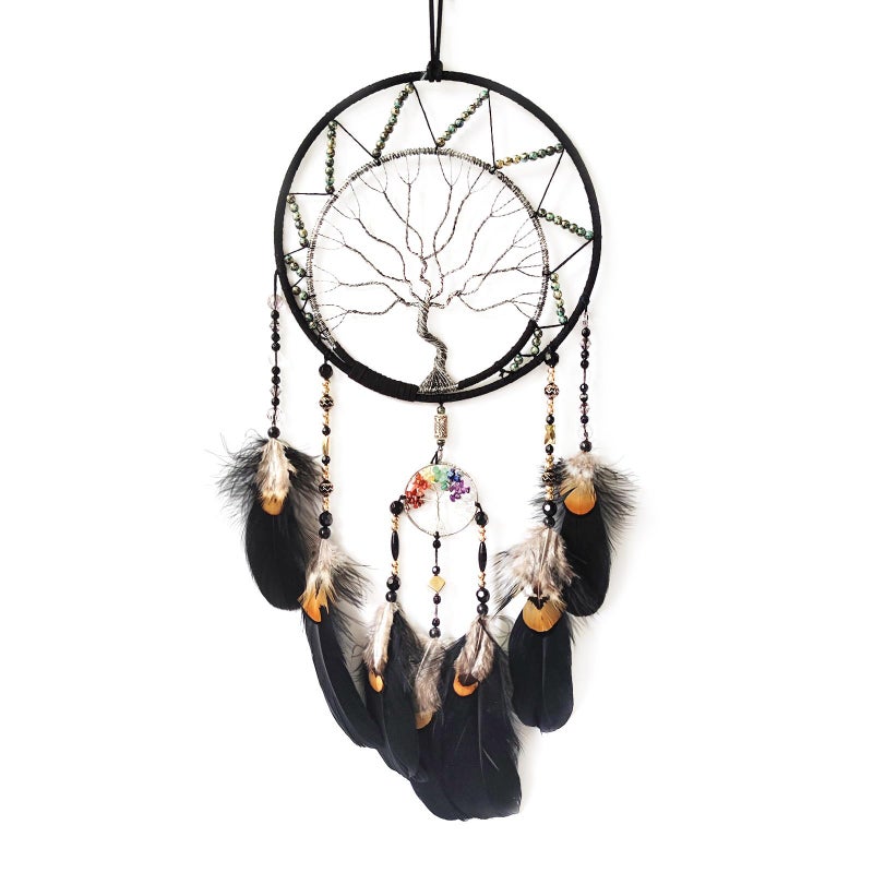 SOYUZU SOYUZU Black Large Dream Catcher Wall Decor Crystal Tree of Life Dream Catchers Handmade Feather Dreamcatcher Wall Hanging Ornament Art Craft for Bedroom Living Room Home Decor 
