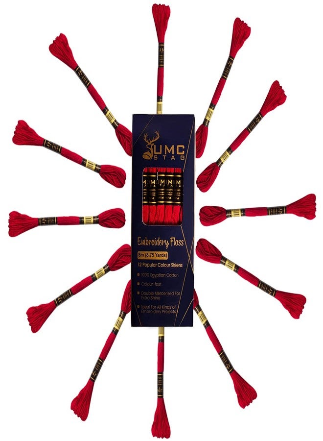 خيوط تطريز فاخرة من UMC STAG، 12 قطعة، لون أحمر 47/321 | خيوط قطن مصري 100% فاخرة | خيوط تطريز للغرز المتقاطعة | قطن مجدول معتمد من Oeko-TEX (أحمر) - Image 3