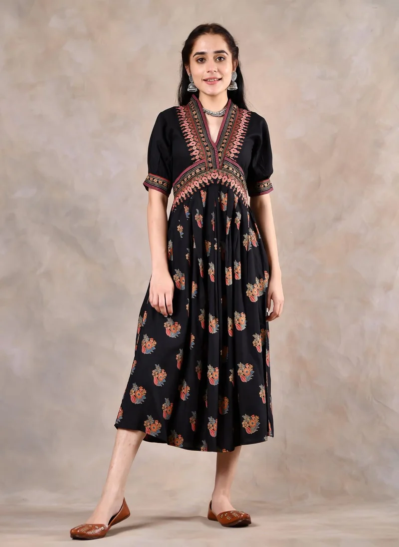 ZERESOUQ Floral Print Midi Dress