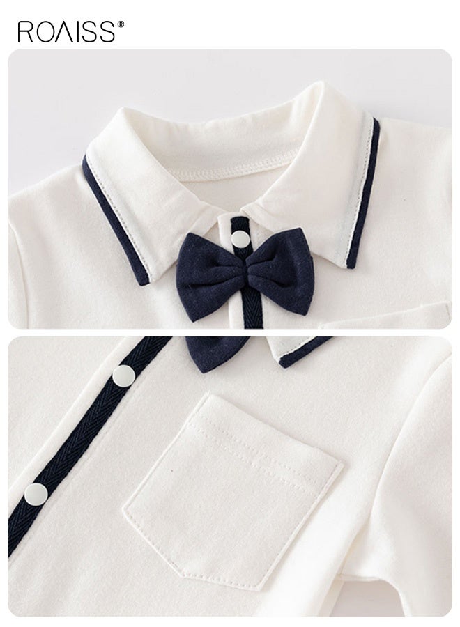 رويس رومبر للأطفال الرضع مع ربطة عنق، بذلة لعب مريحة للبشرة للأطفال الرضع، بذلة مريحة وقابلة للتنفس للأطفال حديثي الولادة، بذلة بأكمام طويلة مع أزرار، مناسبة للارتداء اليومي، التجمعات العائلية، الصور الأبوية أو أي مناسبة أخرى. - Image 4