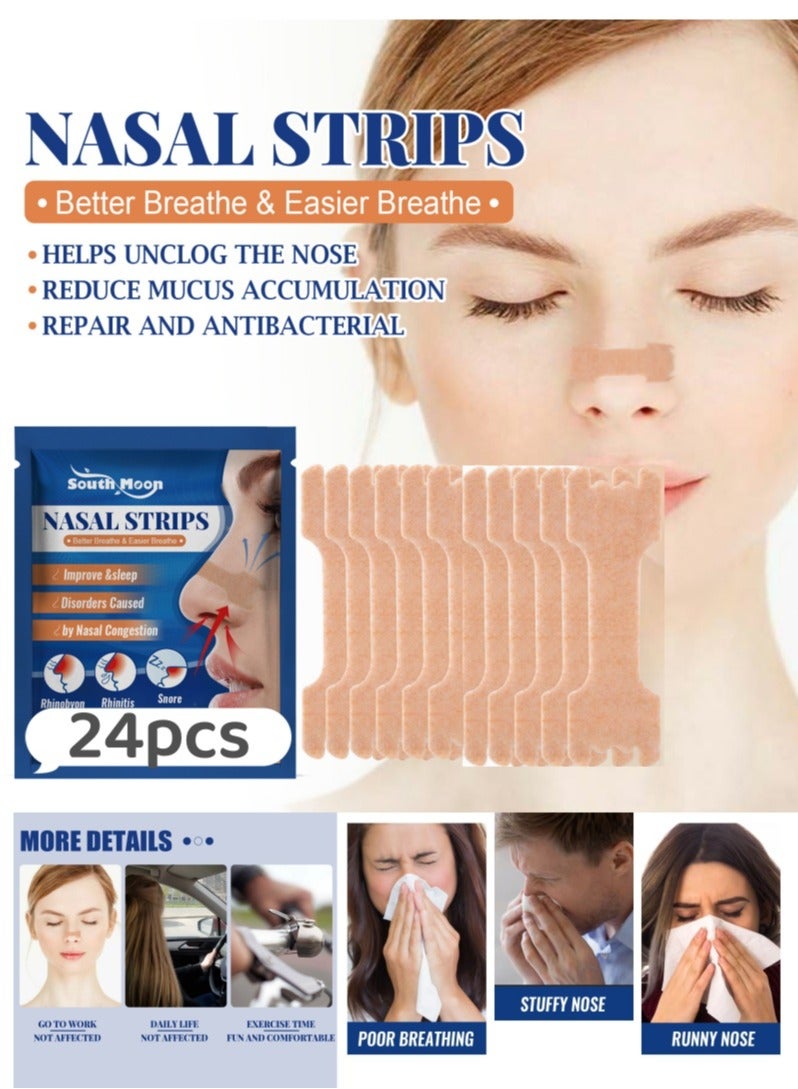 SOUTH MOON 24 Pcs Nasal Strips, Anti-Snoring Nasal Patch to Help Stop Snoring, Snoring Solution and Instant Relief for Nasal Congestion Caused By Colds and Allergies  - Image 1