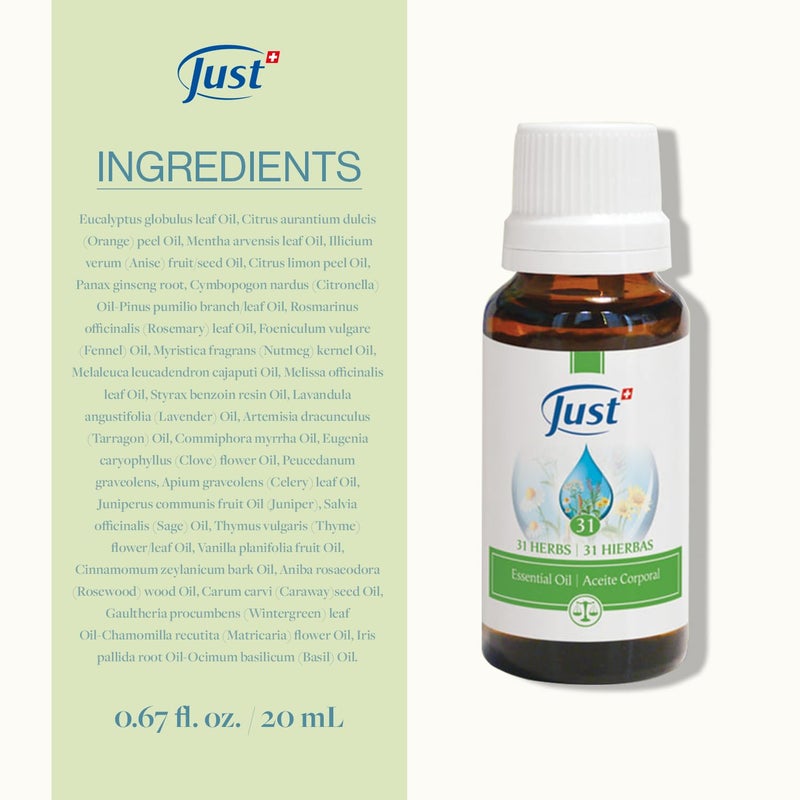 SwissJust Swiss Just - Oil 31-20ml Bottle - Essential Oil Blend - Ideal for Massage, Bath, and Aromatherapy - Image 2