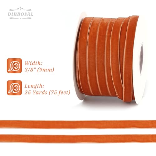 DINDOSAL Terracotta Velvet Ribbon 3/8 Inch Single Face Thin Burnt Orange Velvet Ribbon for Gift Wrapping Christmas Decorations, Wedding, Hair Bows, Choker, Cafts, 25 Yards - Image 2