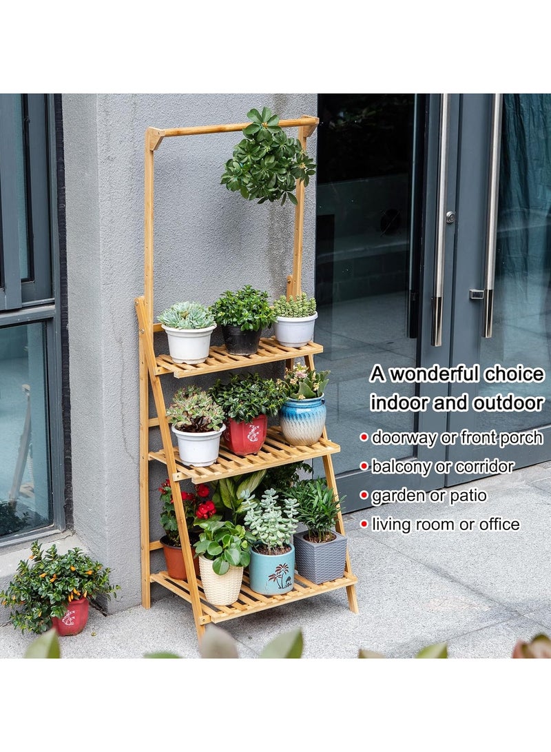 Beauenty Bamboo 3-Tier Hanging Plant Stand Planter Shelves Flower Pot Organizer Rack Folding Display Shelving Plants Shelf Unit Holder - Image 5