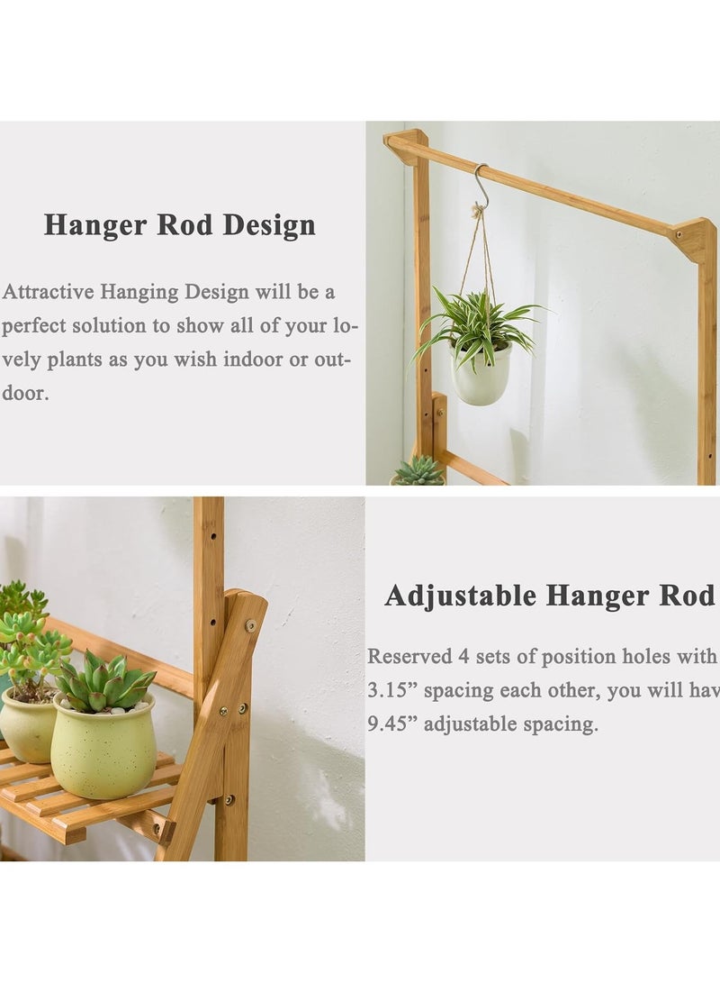 Beauenty Bamboo 3-Tier Hanging Plant Stand Planter Shelves Flower Pot Organizer Rack Folding Display Shelving Plants Shelf Unit Holder - Image 3