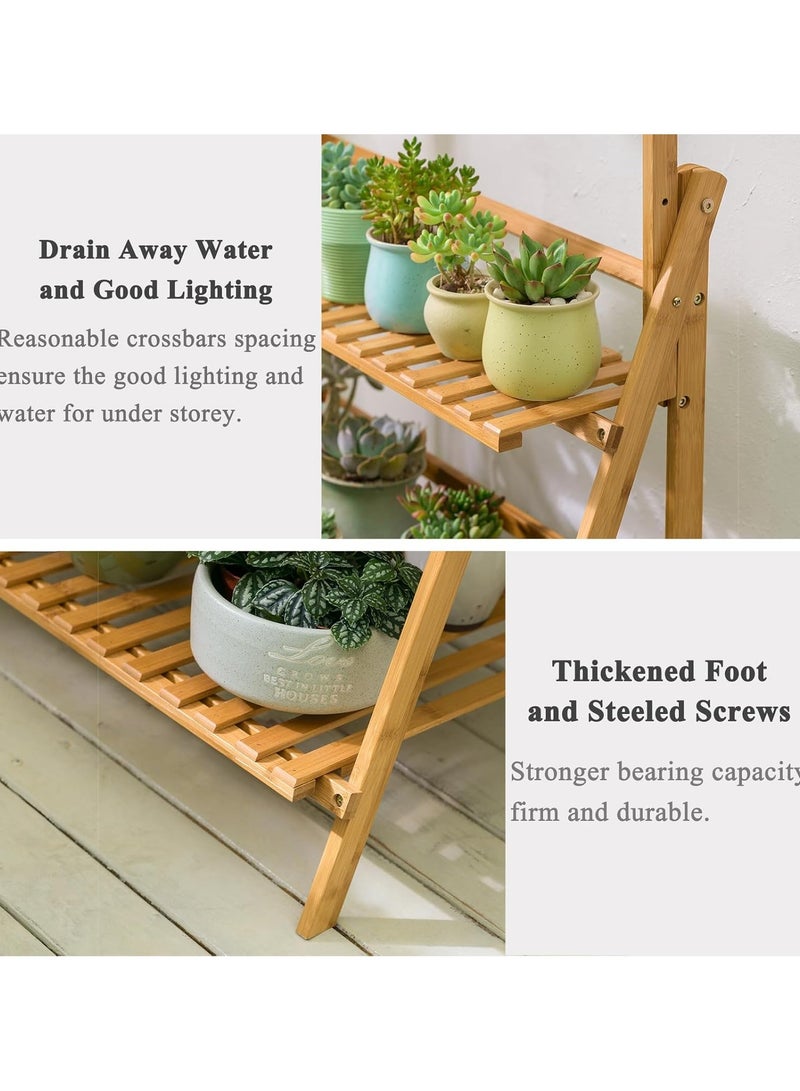 Beauenty Bamboo 3-Tier Hanging Plant Stand Planter Shelves Flower Pot Organizer Rack Folding Display Shelving Plants Shelf Unit Holder - Image 4