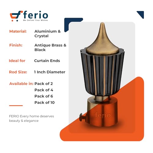 FERIO Curtain Knobs for 1 Inch Rod - Holders (Parda Holders), Brackets for Window & Door, Finials Set (Aluminium Crystal, Pack of 2) - Image 4