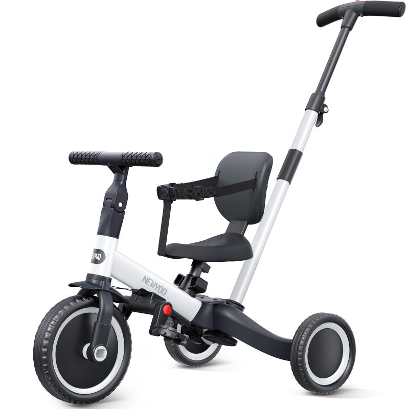 newyoo Toddler Bike 4 in 1 Tricycles for 123 Year Olds Balance Bike Birthday Gift and Toy for Boys and Girls Kids Tricycle with Parent Steering Push Handle Removable Pedals White TR007 - Image 2
