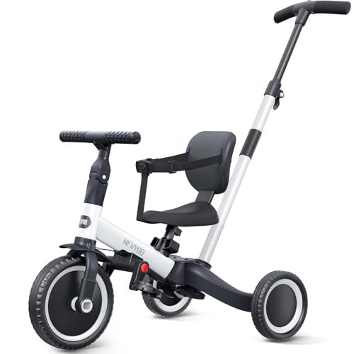 newyoo Toddler Bike 4 in 1 Tricycles for 123 Year Olds Balance Bike Birthday Gift and Toy for Boys and Girls Kids Tricycle with Parent Steering Push Handle Removable Pedals White TR007 - Image 1