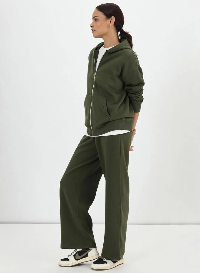 Femmella Olive Green Zip-Up Fleece Sweatshirt