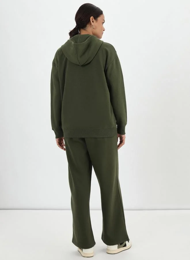 Femmella Olive Green Zip-Up Fleece Sweatshirt