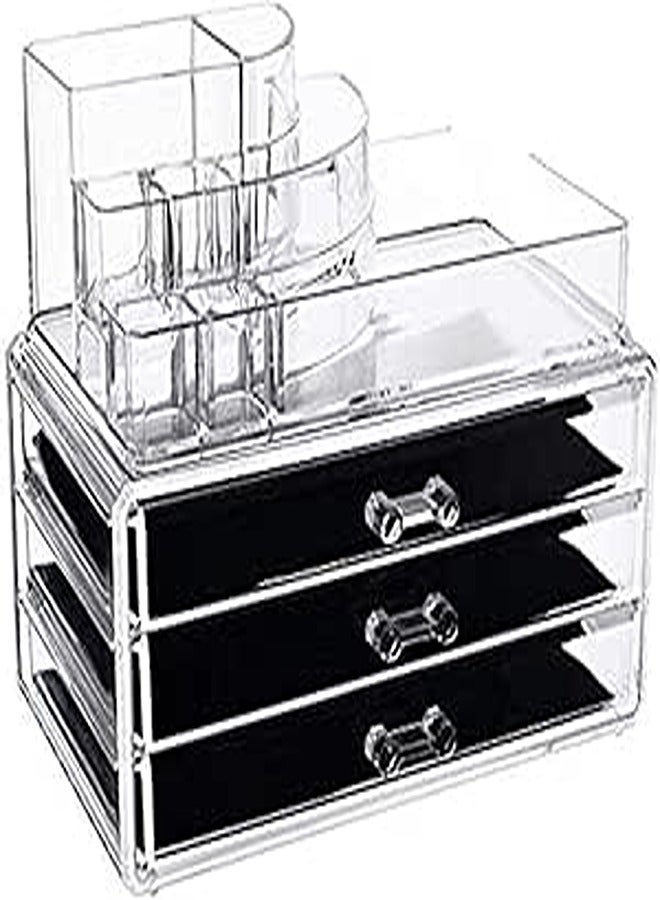 Acrylic Makeup Cosmetic Storage Organizer - 3 Case Drawer with 8 Slot Organizers