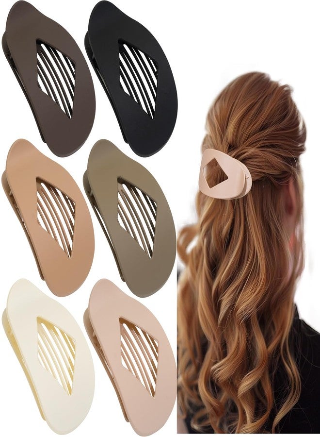 Jeffan 6PCS Flat Hair Clips for Women Girls, Matte Lay Flat Claw Clips for Thick Thin Curly Hair, Round Flat Strong Hold No Slip Grip Claw Clips for All Hair Textures - Image 1