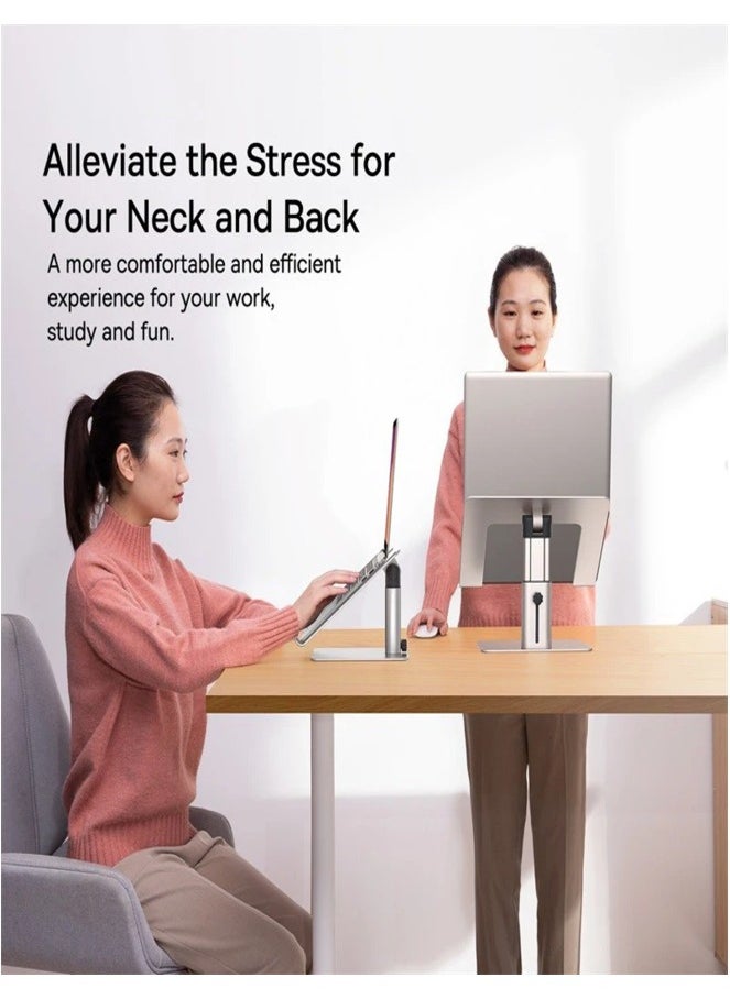 AROAQ - Laptop Desk Stand Foldable Aluminum Laptop Stand for Collaborative Work Adjustable Vertical and Horizontal Notebook and Tablet Support - Image 1