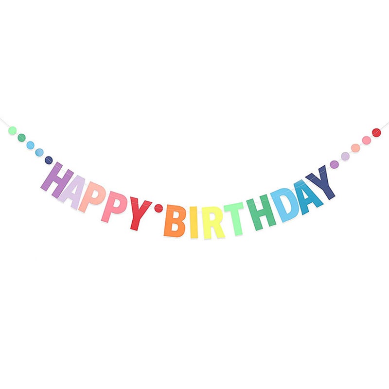 MEETINGU Happy Birthday Banner, Personalized Colorful Gradient Letters Banner, Rainbow Birthday Party Circle Dots Hanging Decorations for Kids Baby Adults Birthday Decorations Party Supplies - Image 1